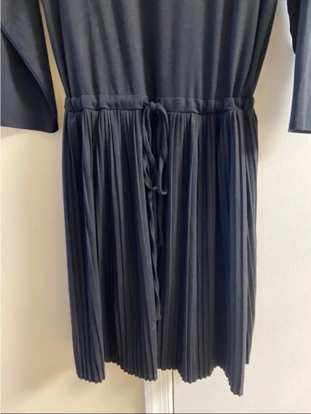 J. Jill Black Long Sleeve Pleated Waist Tie Dress Large petite